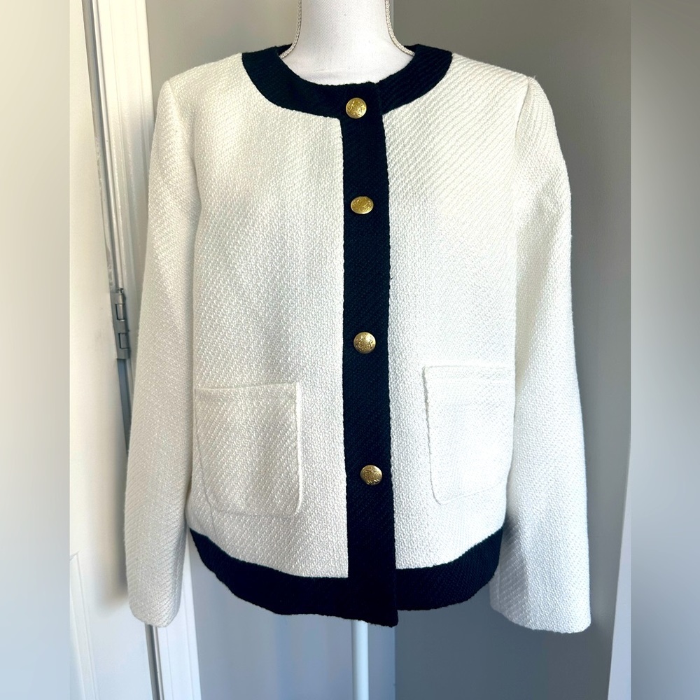 J. Crew Factory Tweed Lady Jacket in Ivory Size 18